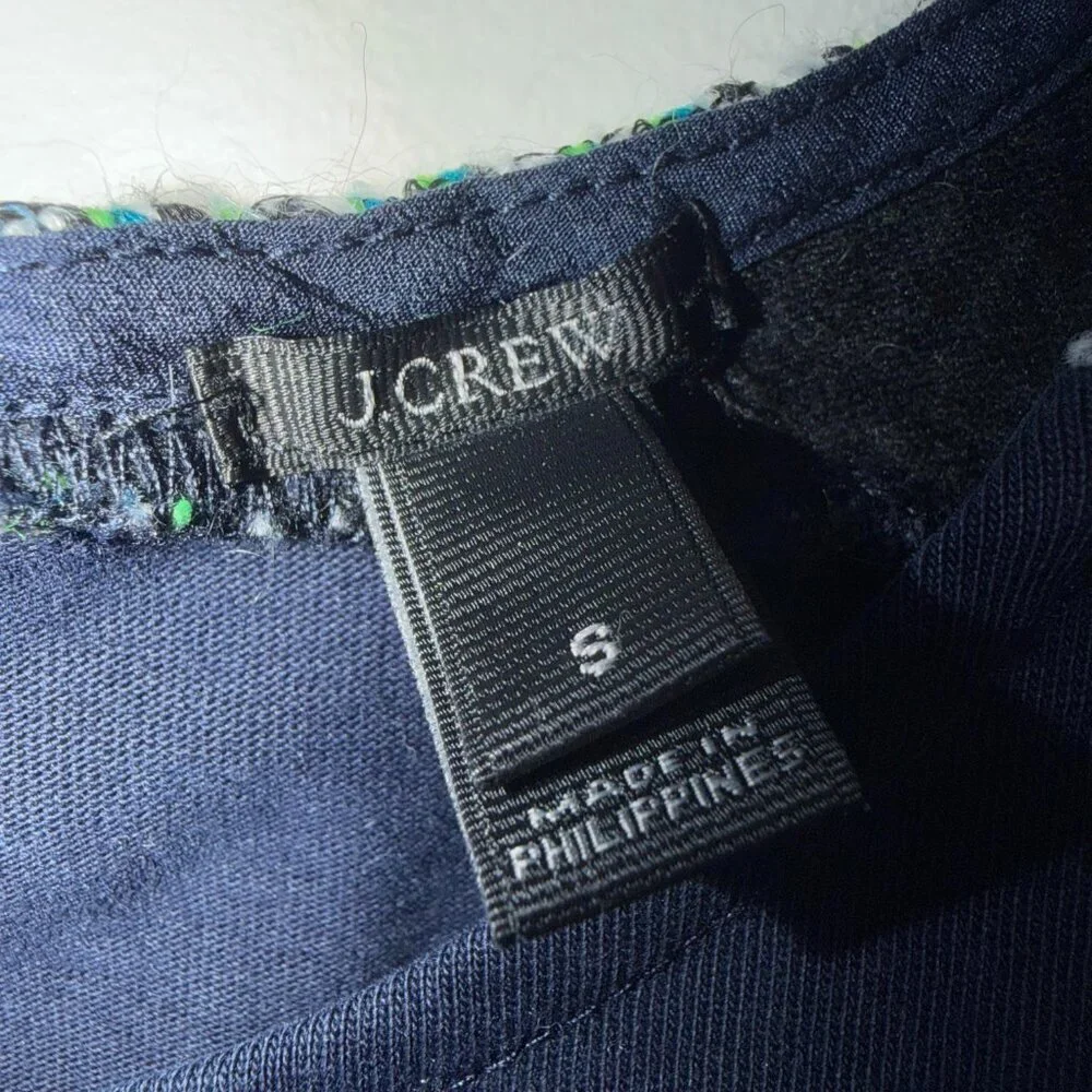 J. Crew Tweed Sleeve Tee Shirt 100% Cotton Preppy Chic Navy Green - Small